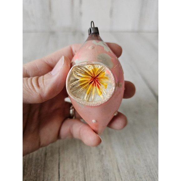 Vintage pink indent reflector shooting star glass ornament Xmas tree - Picture 7 of 8
